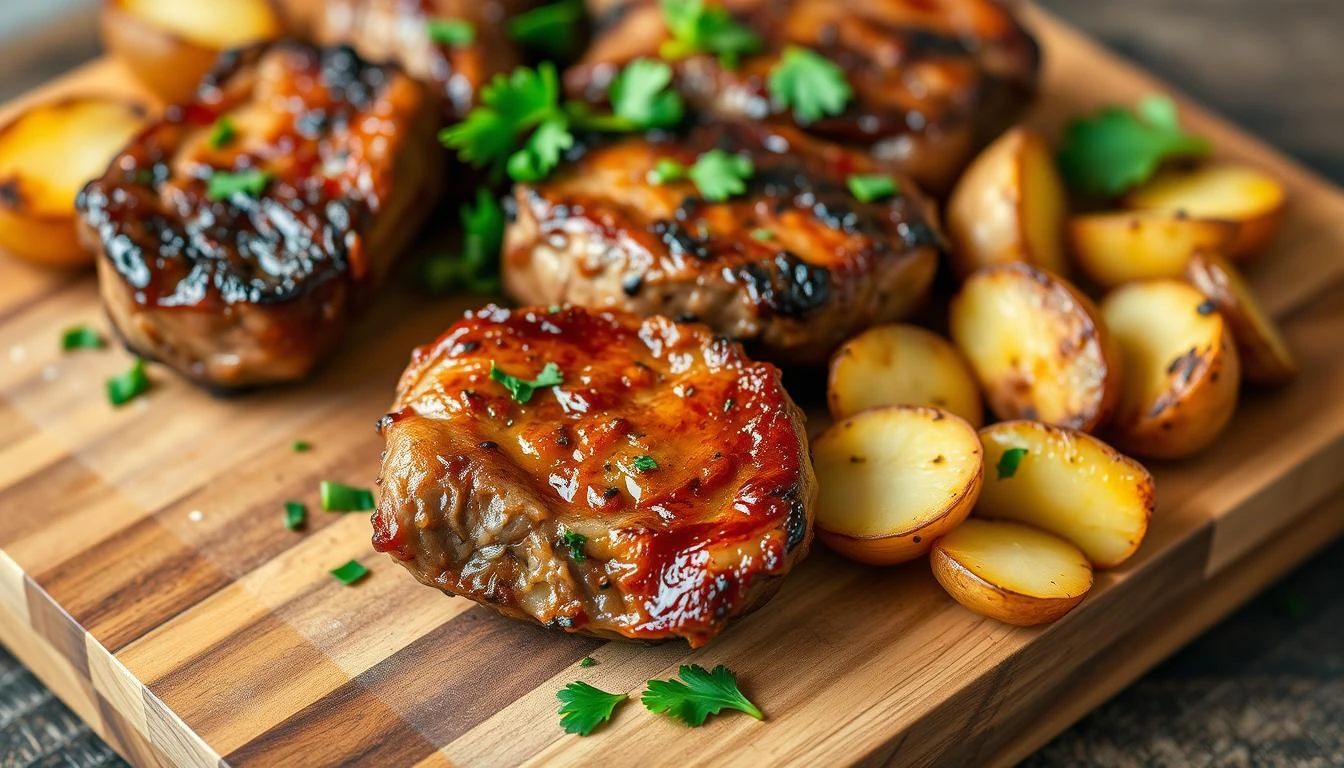 garlic butter steak bites and potatoes